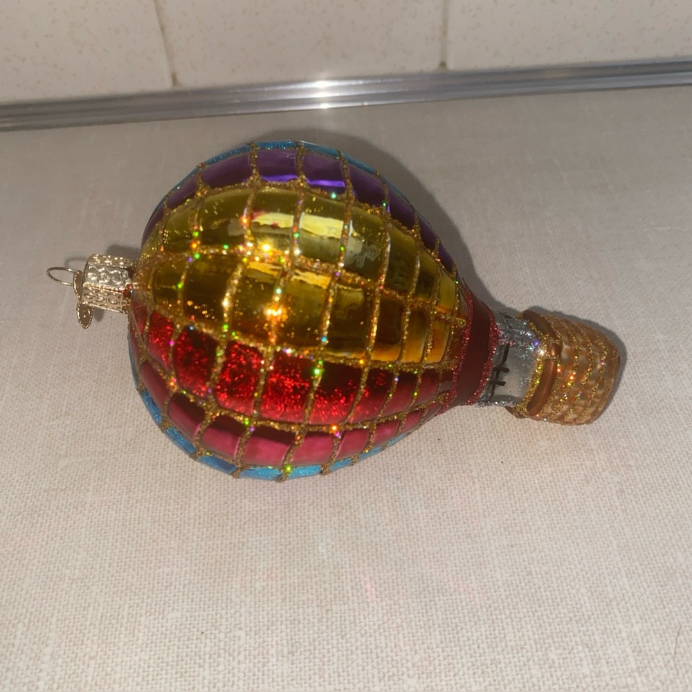 Old World‎ Christmas Rainbow Hot Air Balloon Blown Glass Ornament 5"